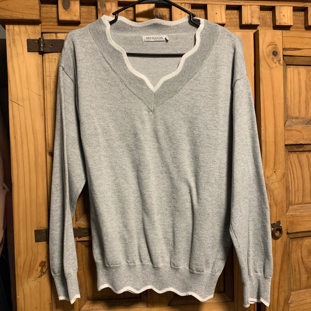 Gray V-neck sweater